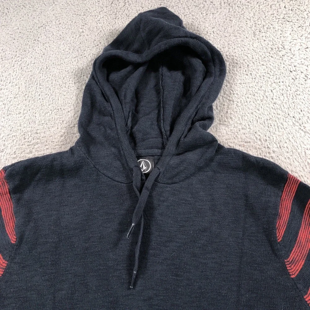 Volcom Hoodie Mens Medium‎ Blue Red Stripes Knit Surf Skate Cromly Logo New